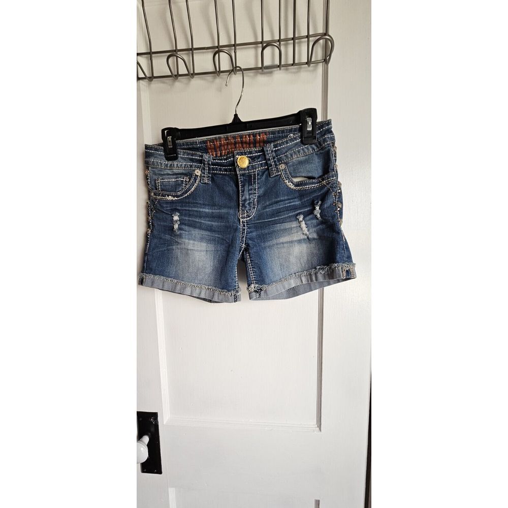 Hydraulic Bailey Blue Embroidered Studded Distressed Denim Shorts women Size 5/6